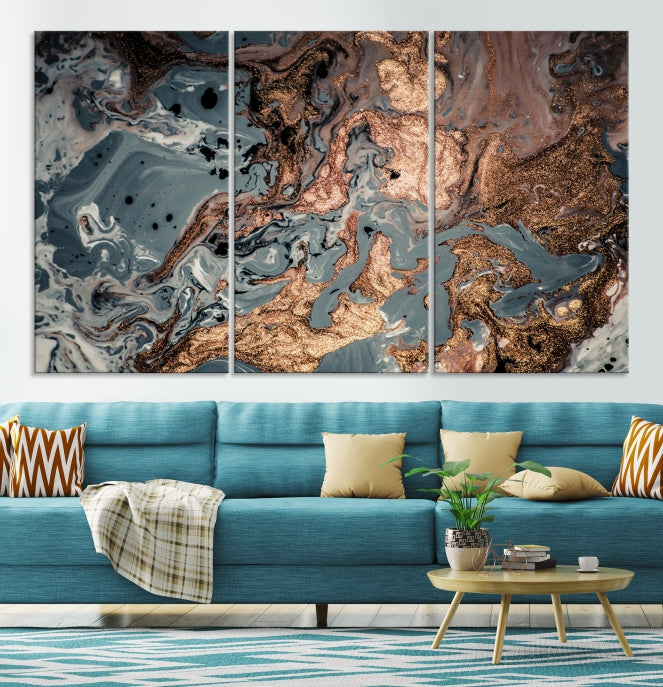 Rose Gold Marble Painting Abstract Canvas Wall Art Print for Office Decoration