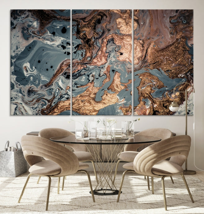 Rose Gold Marble Painting Abstract Canvas Wall Art Print for Office Decoration