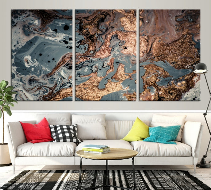 Rose Gold Marble Painting Abstract Canvas Wall Art Print for Office Decoration