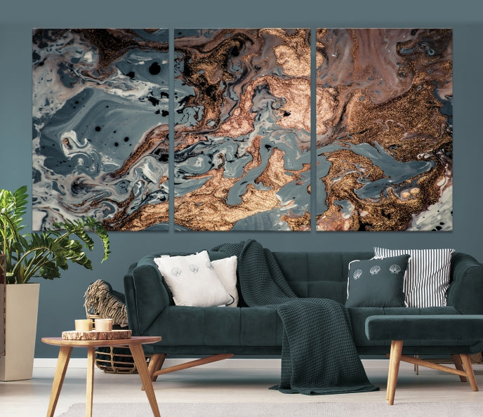 Rose Gold Marble Painting Abstract Canvas Wall Art Print for Office Decoration