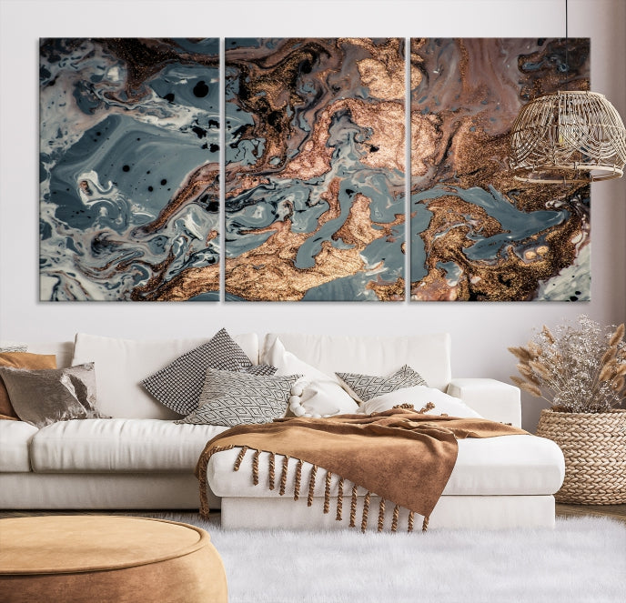 Rose Gold Marble Painting Abstract Canvas Wall Art Print for Office Decoration