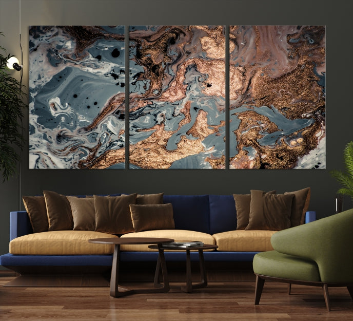 Rose Gold Marble Painting Abstract Canvas Wall Art Print for Office Decoration