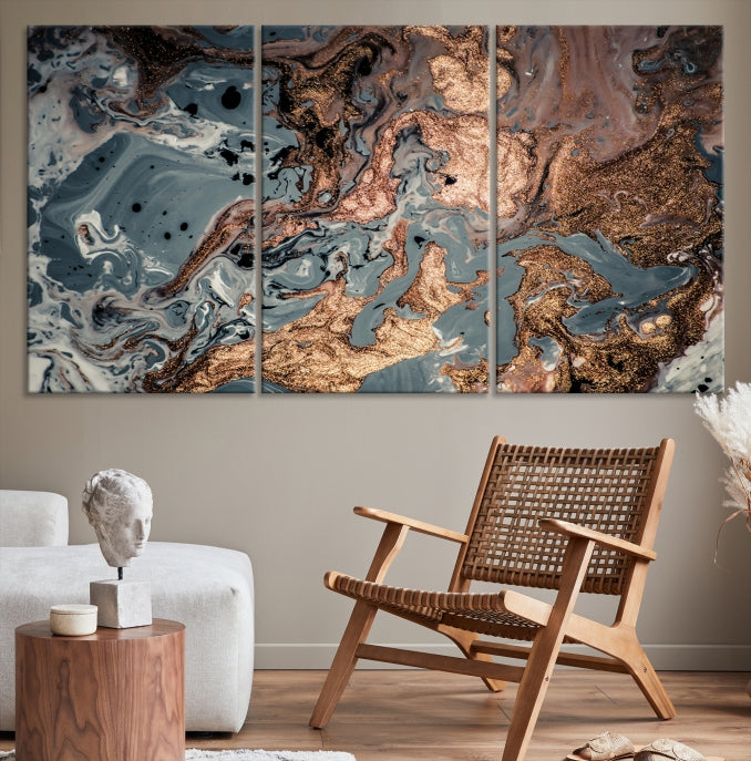 Rose Gold Marble Painting Abstract Canvas Wall Art Print for Office Decoration