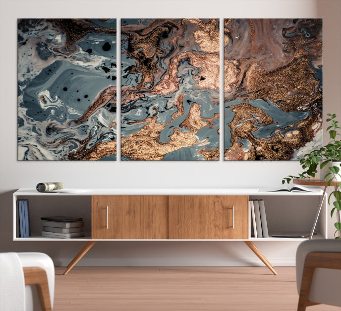 Rose Gold Marble Painting Abstract Canvas Wall Art Print for Office Decoration