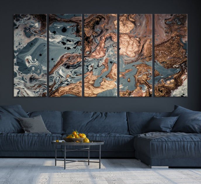 Rose Gold Marble Painting Abstract Canvas Wall Art Print for Office Decoration