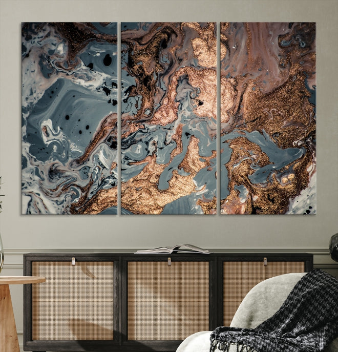 Rose Gold Marble Painting Abstract Canvas Wall Art Print for Office Decoration