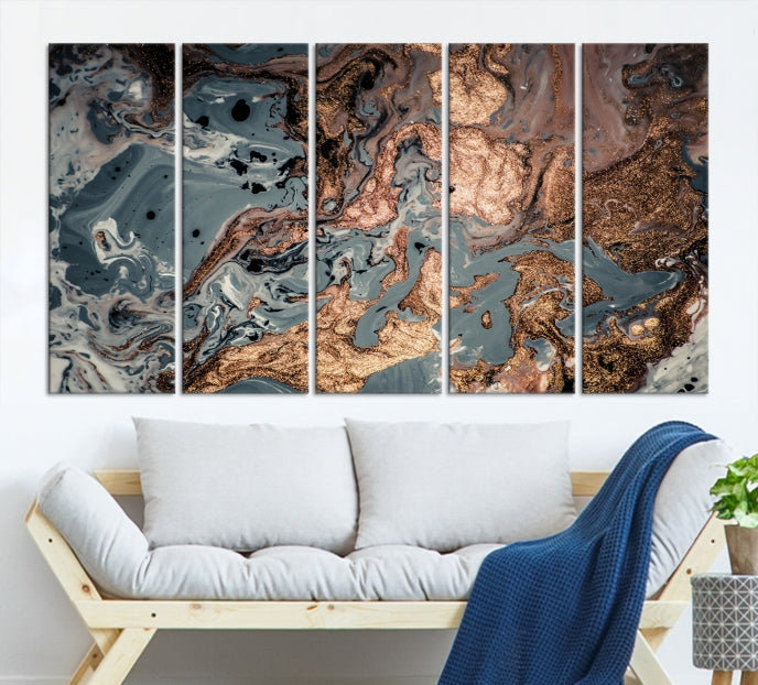 Rose Gold Marble Painting Abstract Canvas Wall Art Print for Office Decoration