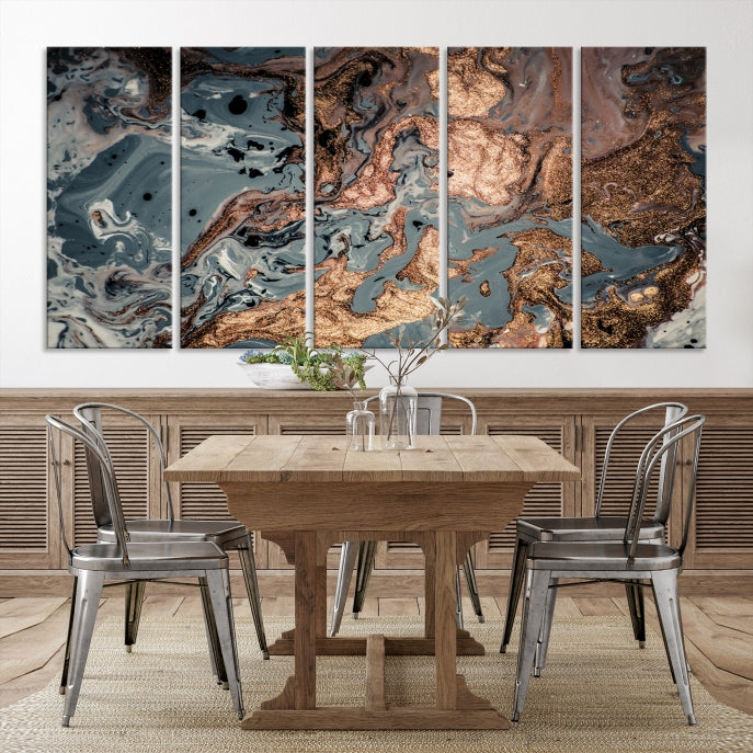 Rose Gold Marble Painting Abstract Canvas Wall Art Print for Office Decoration