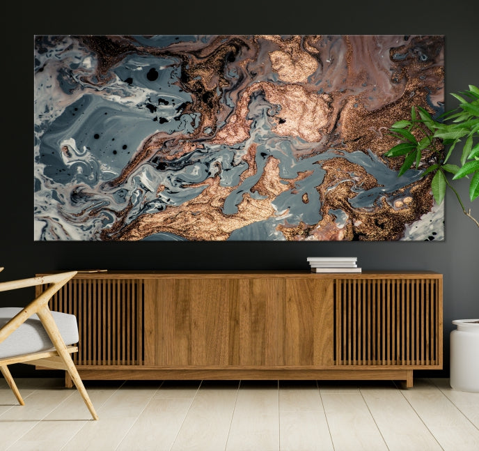 Rose Gold Marble Painting Abstract Canvas Wall Art Print for Office Decoration