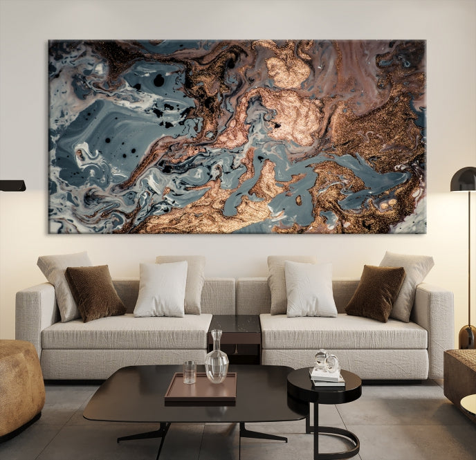 Rose Gold Marble Painting Abstract Canvas Wall Art Print for Office Decoration