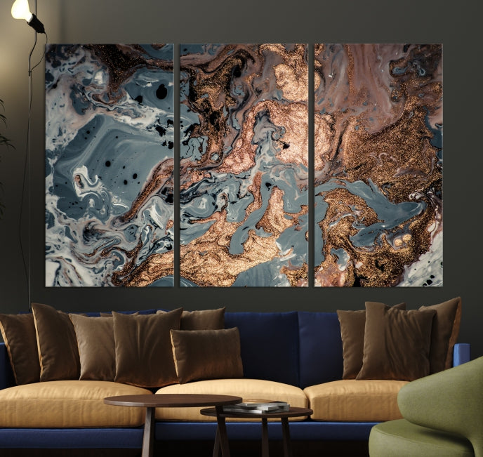 Rose Gold Marble Painting Abstract Canvas Wall Art Print for Office Decoration