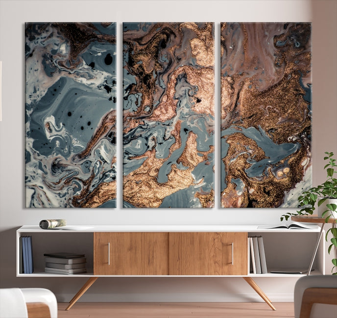 Rose Gold Marble Painting Abstract Canvas Wall Art Print for Office Decoration