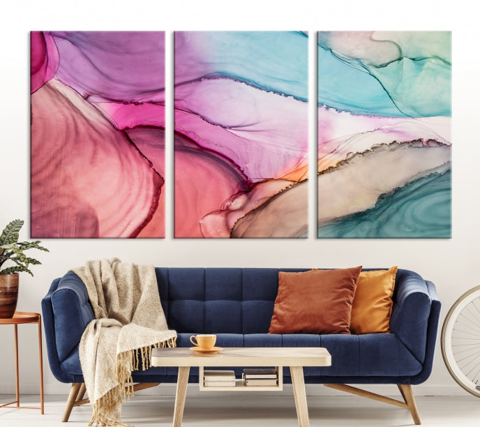 Rose Gold Pink Teal Blue Canvas Print Wall Art Abstract Painting