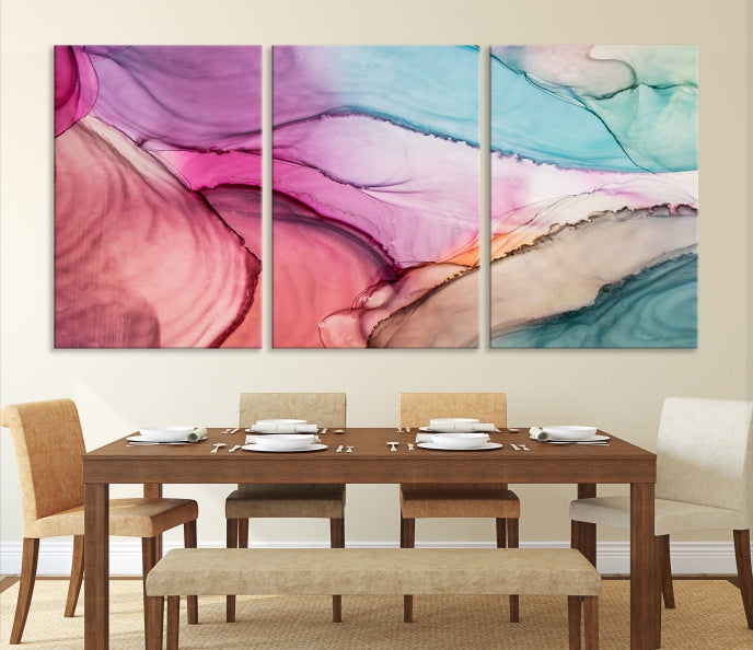 Rose Gold Pink Teal Blue Canvas Print Wall Art Abstract Painting