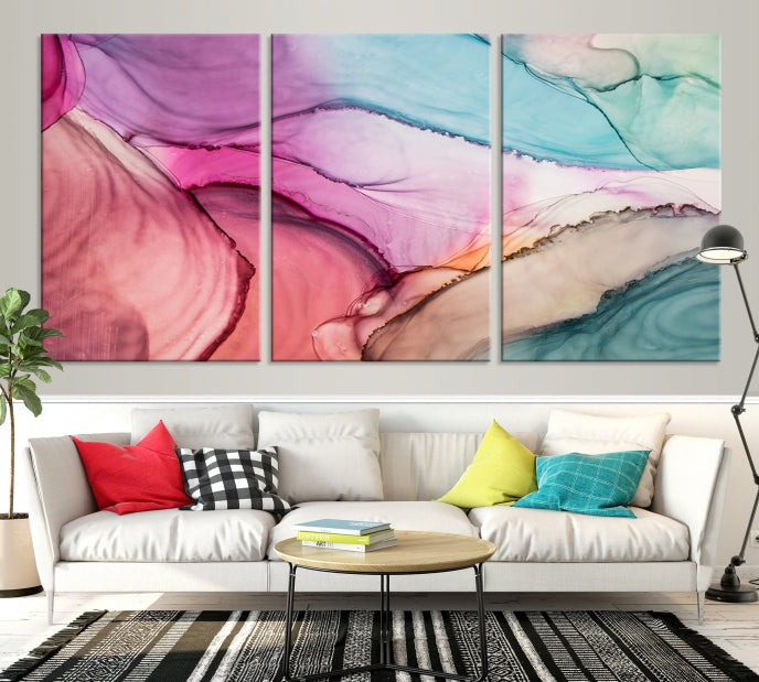 Rose Gold Pink Teal Blue Canvas Print Wall Art Abstract Painting