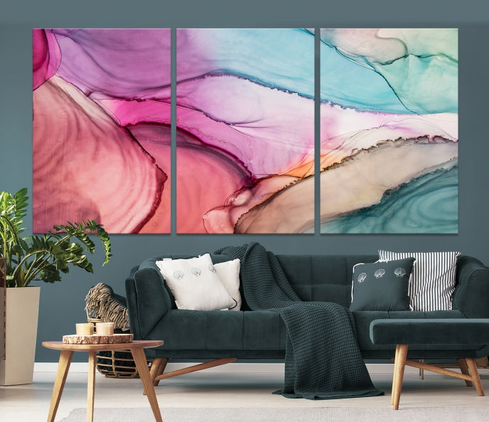 Rose Gold Pink Teal Blue Canvas Print Wall Art Abstract Painting