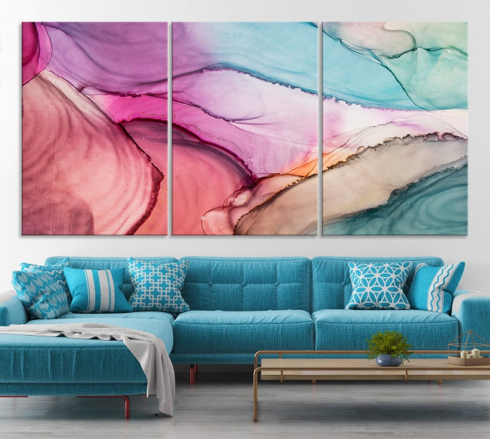 Rose Gold Pink Teal Blue Canvas Print Wall Art Abstract Painting