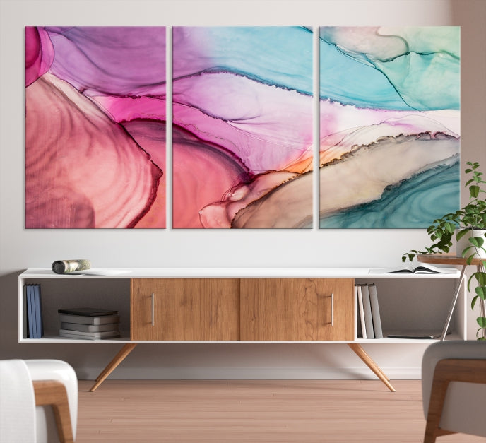 Rose Gold Pink Teal Blue Canvas Print Wall Art Abstract Painting