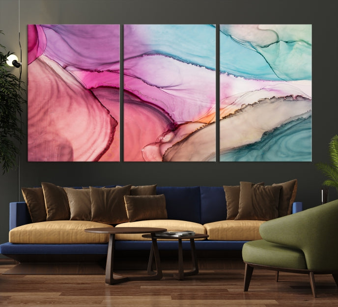 Rose Gold Pink Teal Blue Canvas Print Wall Art Abstract Painting