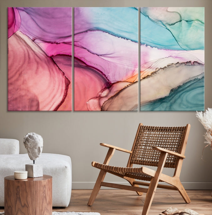 Rose Gold Pink Teal Blue Canvas Print Wall Art Abstract Painting