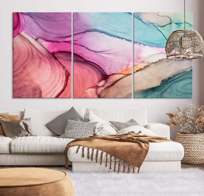 Rose Gold Pink Teal Blue Canvas Print Wall Art Abstract Painting