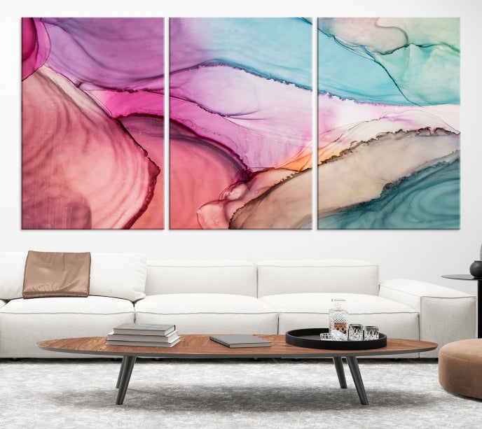 Rose Gold Pink Teal Blue Canvas Print Wall Art Abstract Painting