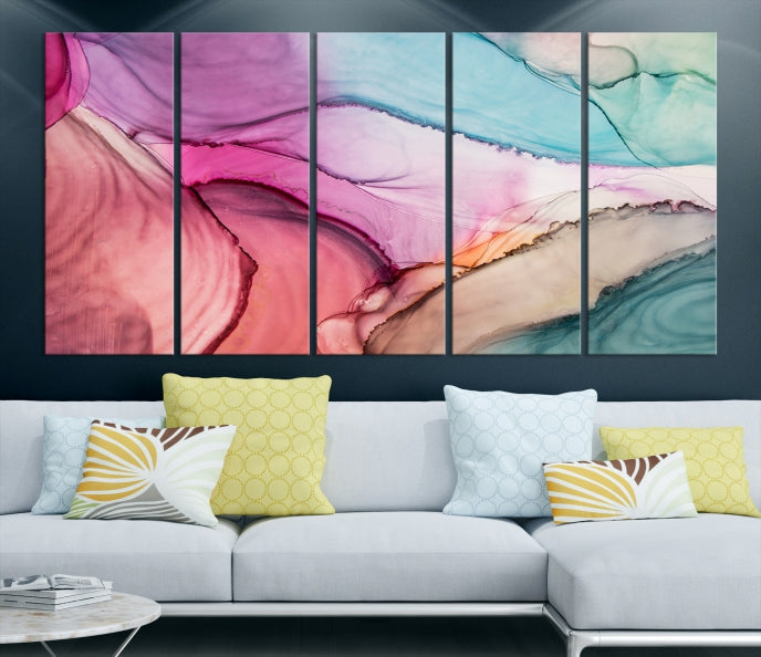 Rose Gold Pink Teal Blue Canvas Print Wall Art Abstract Painting