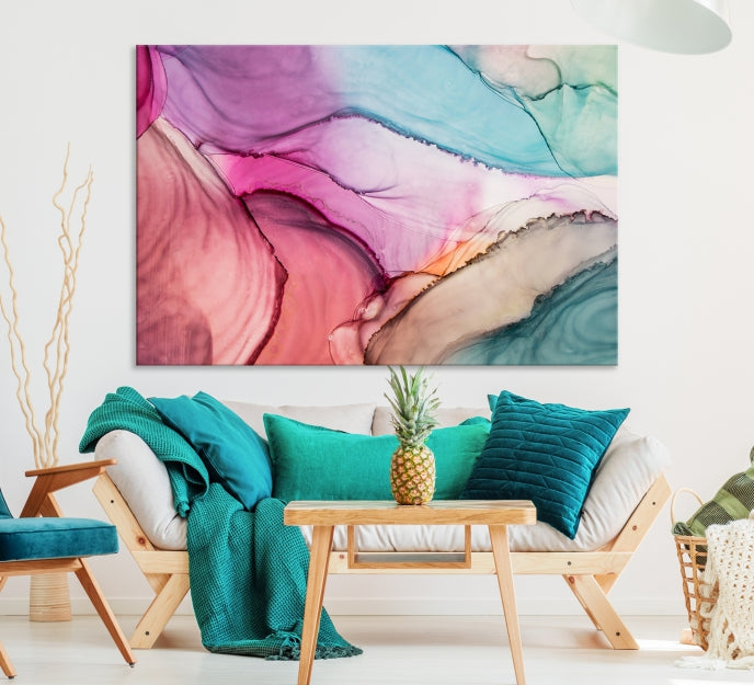 Rose Gold Pink Teal Blue Canvas Print Wall Art Abstract Painting