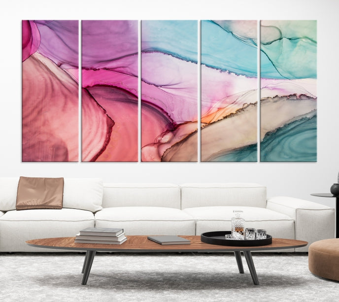 Rose Gold Pink Teal Blue Canvas Print Wall Art Abstract Painting