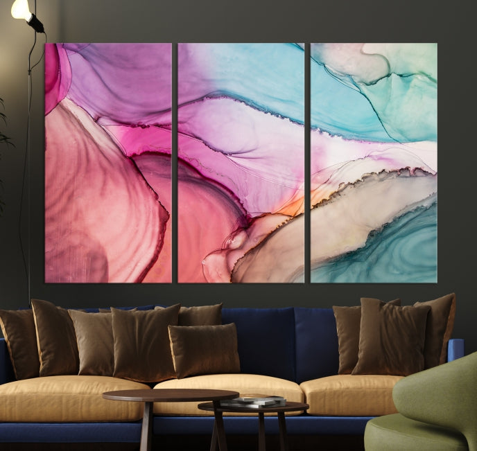 Rose Gold Pink Teal Blue Canvas Print Wall Art Abstract Painting