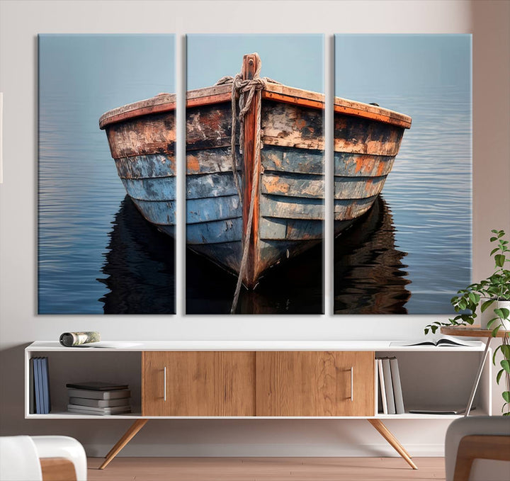 Rustic Nautical Boat Canvas Wall Art Print, Large Rustic Boat Wall Art Canvas Print for Living Room, Farmhouse, Nautical Wall Art Print, Ready to Hang