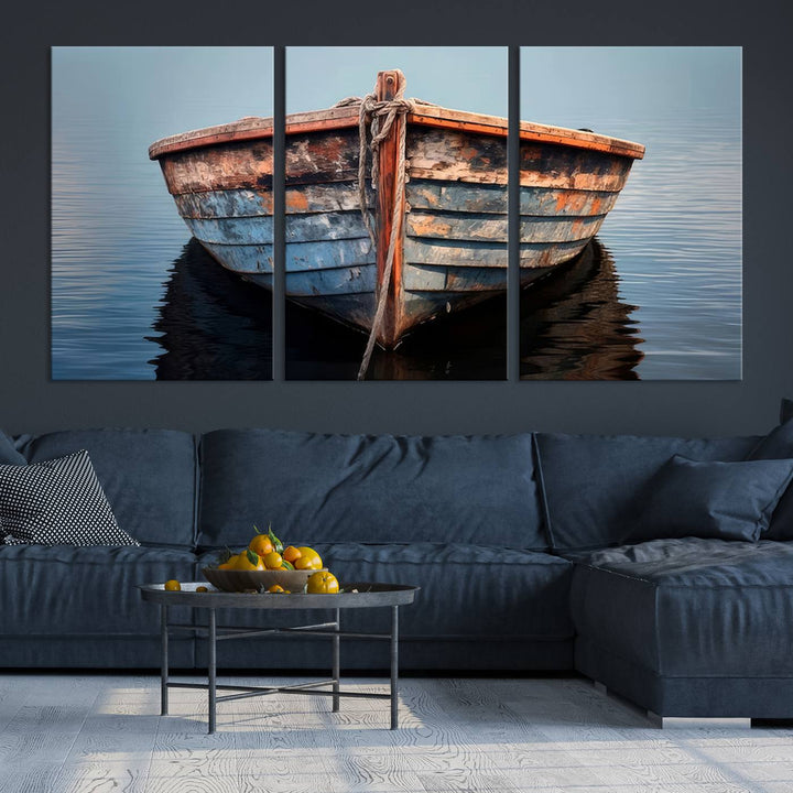 Rustic Nautical Boat Canvas Wall Art Print, Large Rustic Boat Wall Art Canvas Print for Living Room, Farmhouse, Nautical Wall Art Print, Ready to Hang