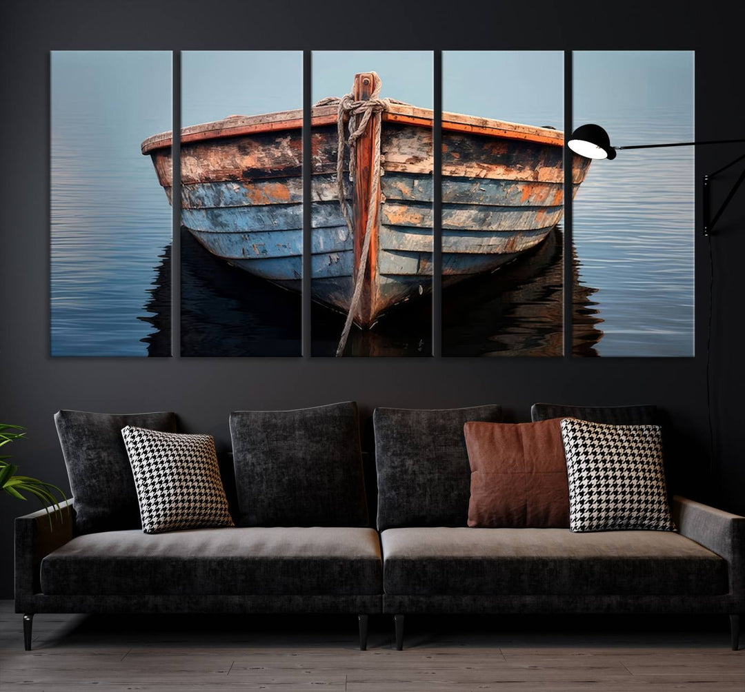 Rustic Nautical Boat Canvas Wall Art Print, Large Rustic Boat Wall Art Canvas Print for Living Room, Farmhouse, Nautical Wall Art Print, Ready to Hang