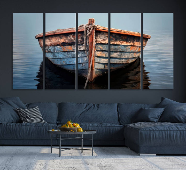 Rustic Nautical Boat Canvas Wall Art Print, Large Rustic Boat Wall Art Canvas Print for Living Room, Farmhouse, Nautical Wall Art Print, Ready to Hang