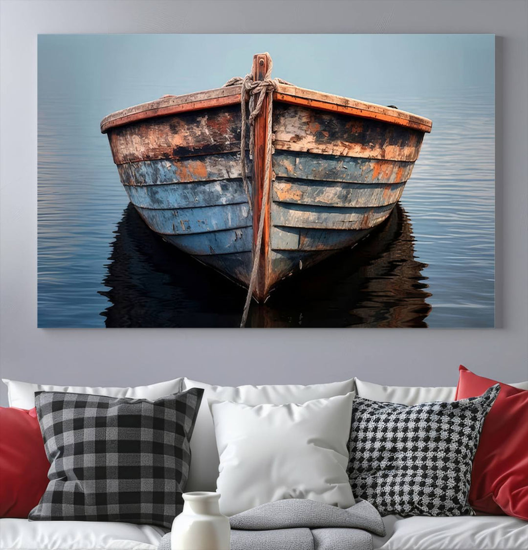 Rustic Nautical Boat Canvas Wall Art Print, Large Rustic Boat Wall Art Canvas Print for Living Room, Farmhouse, Nautical Wall Art Print, Ready to Hang