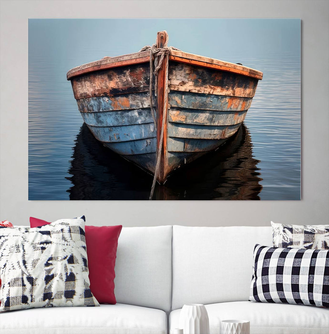 Rustic Nautical Boat Canvas Wall Art Print, Large Rustic Boat Wall Art Canvas Print for Living Room, Farmhouse, Nautical Wall Art Print, Ready to Hang