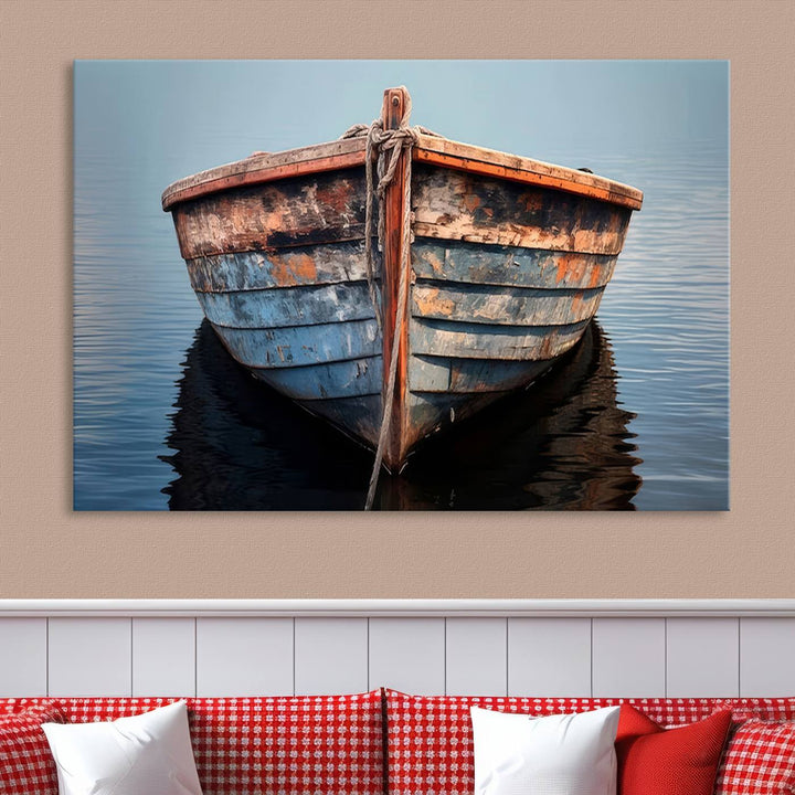 Rustic Nautical Boat Canvas Wall Art Print, Large Rustic Boat Wall Art Canvas Print for Living Room, Farmhouse, Nautical Wall Art Print, Ready to Hang