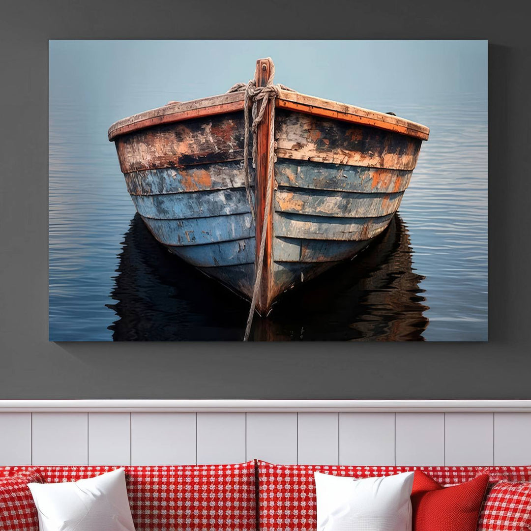 Rustic Nautical Boat Canvas Wall Art Print, Large Rustic Boat Wall Art Canvas Print for Living Room, Farmhouse, Nautical Wall Art Print, Ready to Hang