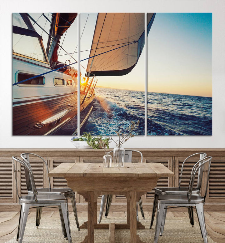 Sailboat Win on the Ocean Sunset Wall Art Canvas Print