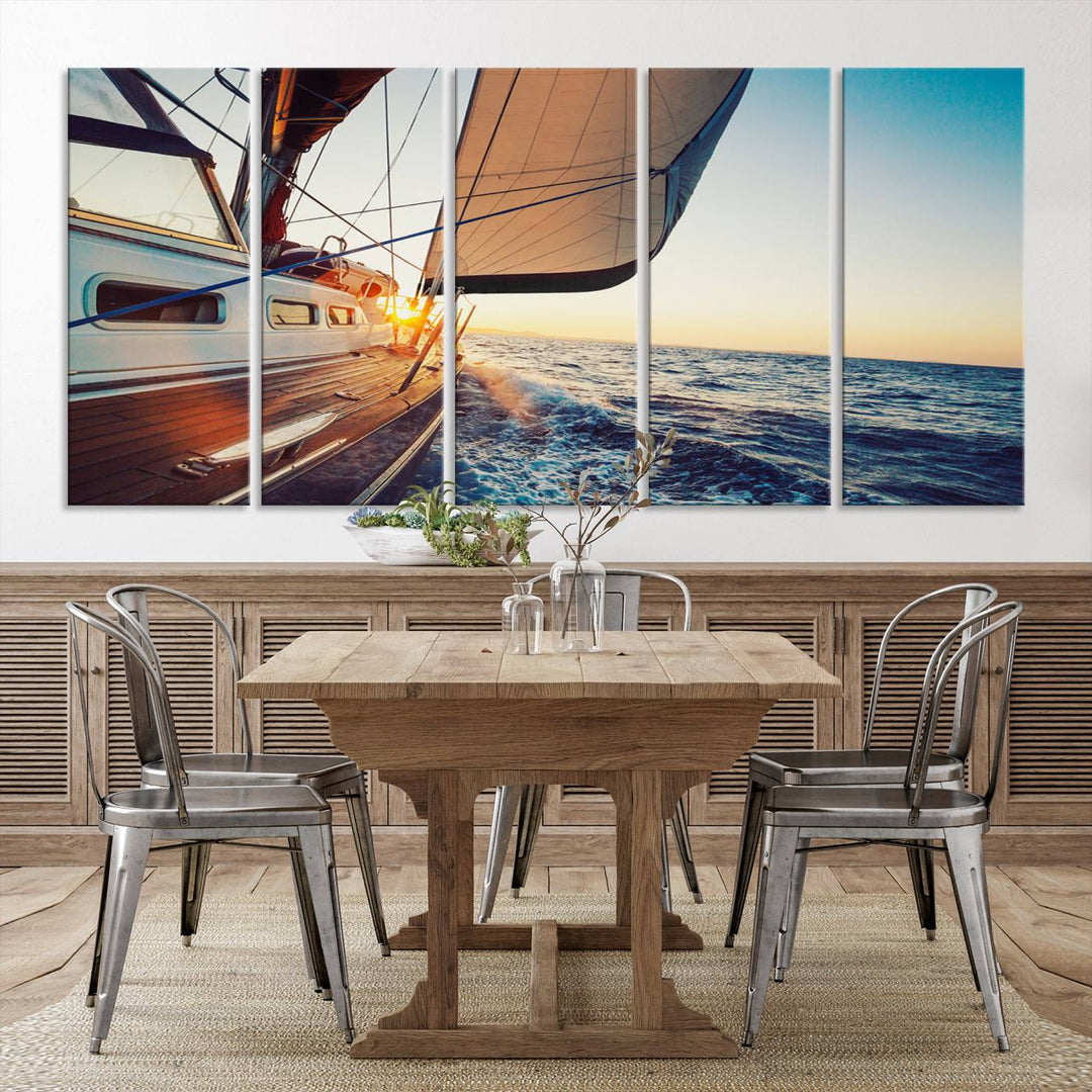 Sailboat Win on the Ocean Sunset Wall Art Canvas Print