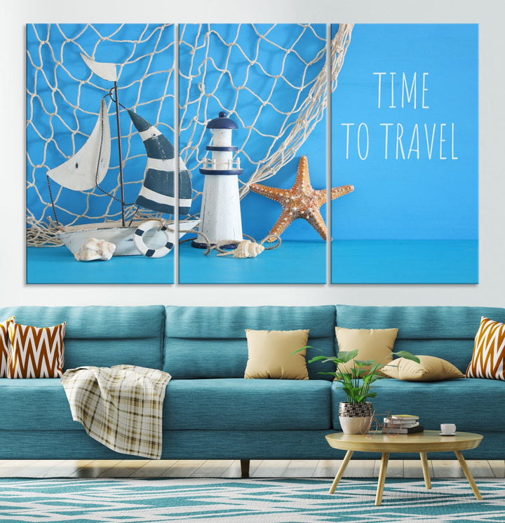 Sailing Boat Starfish and Lighthouse Extra Wall Art Canvas Print Artwork