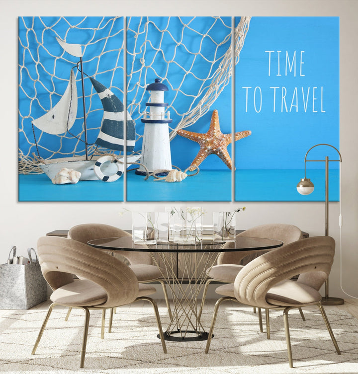 Sailing Boat Starfish and Lighthouse Extra Wall Art Canvas Print Artwork