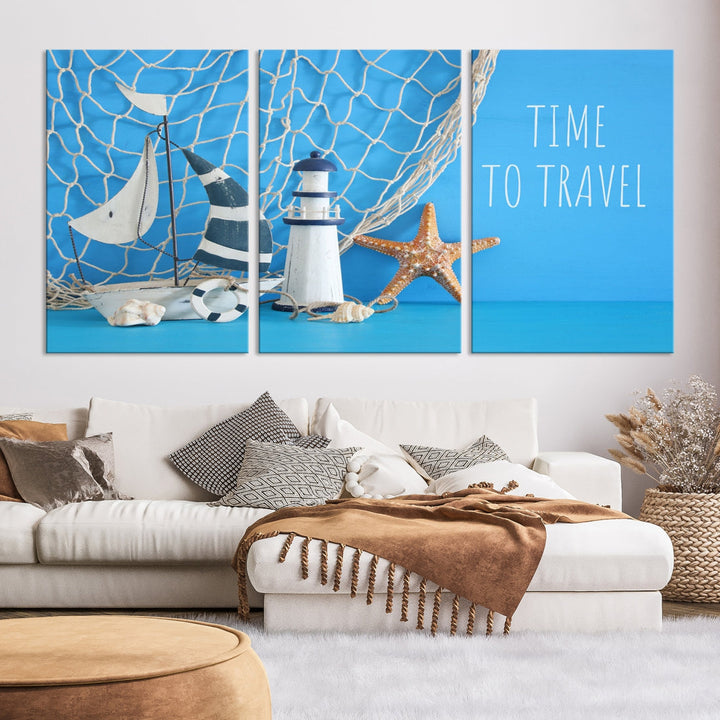 Sailing Boat Starfish and Lighthouse Extra Wall Art Canvas Print Artwork