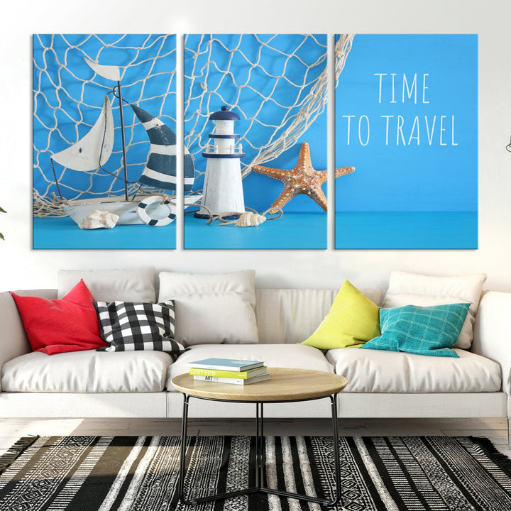 Sailing Boat Starfish and Lighthouse Extra Wall Art Canvas Print Artwork