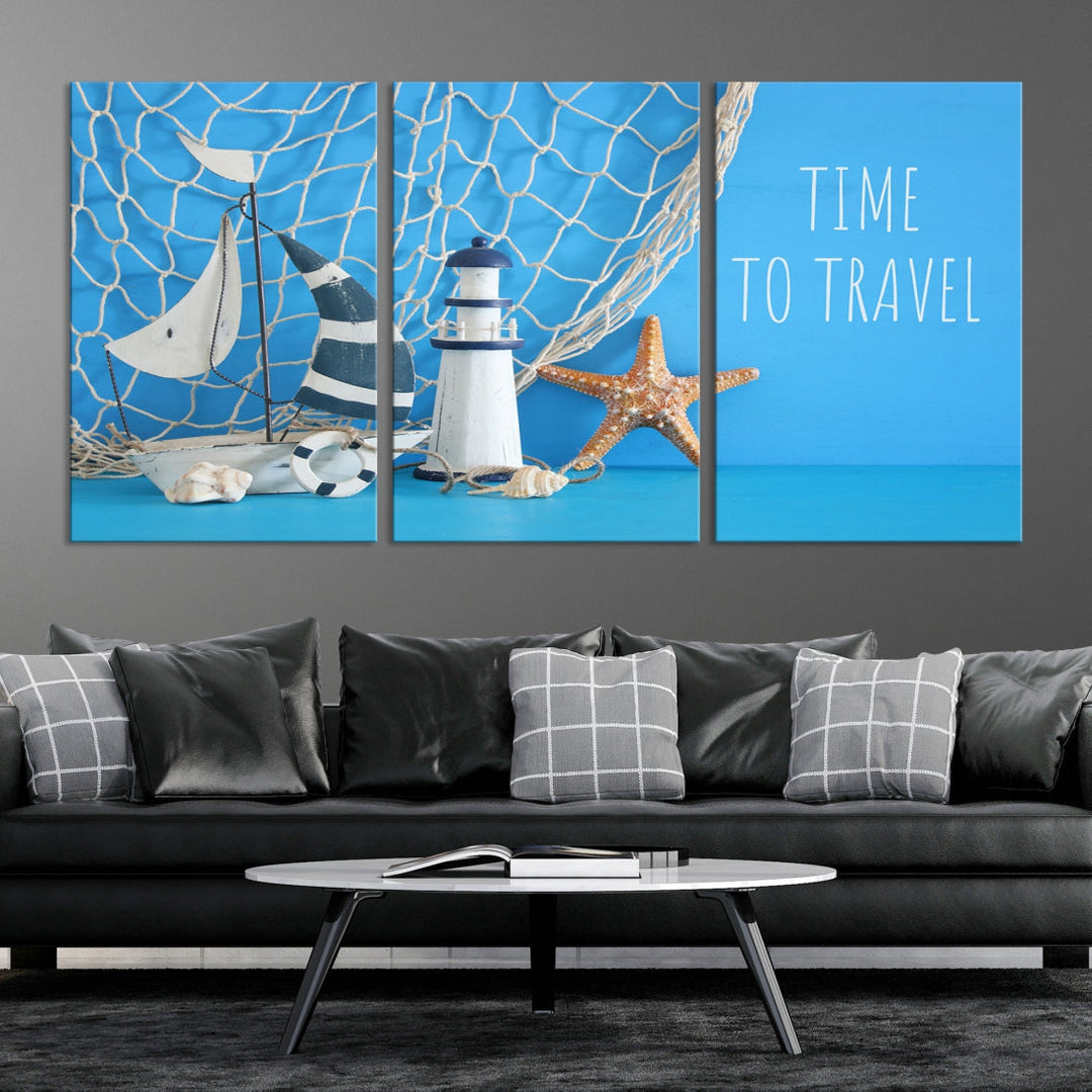 Sailing Boat Starfish and Lighthouse Extra Wall Art Canvas Print Artwork