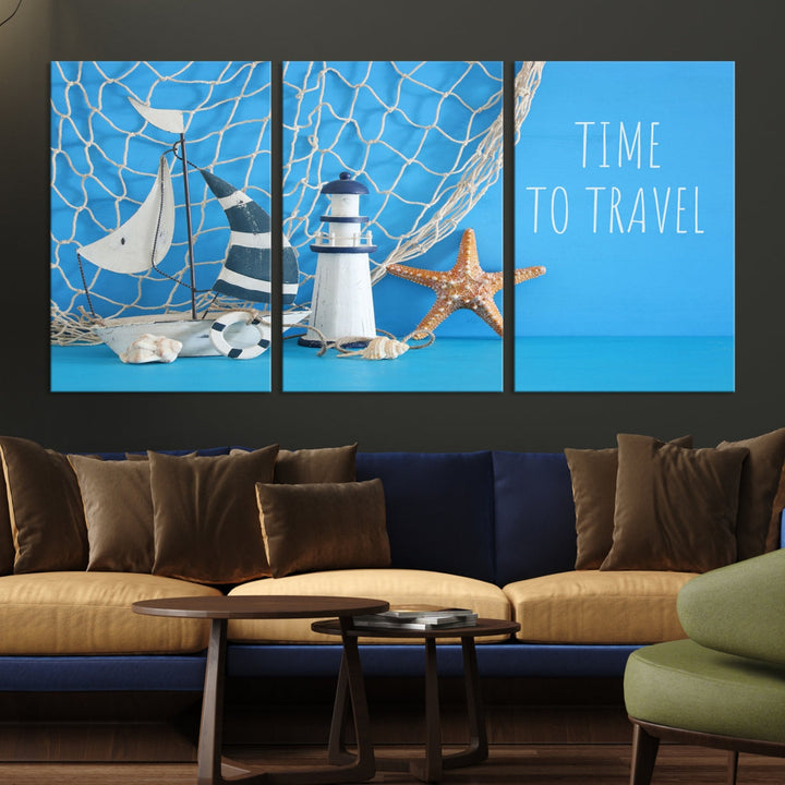 Sailing Boat Starfish and Lighthouse Extra Wall Art Canvas Print Artwork