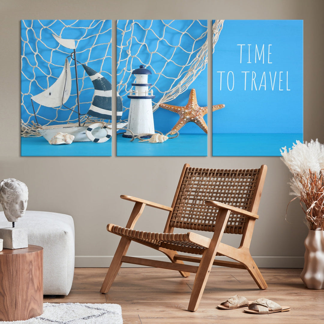 Sailing Boat Starfish and Lighthouse Extra Wall Art Canvas Print Artwork