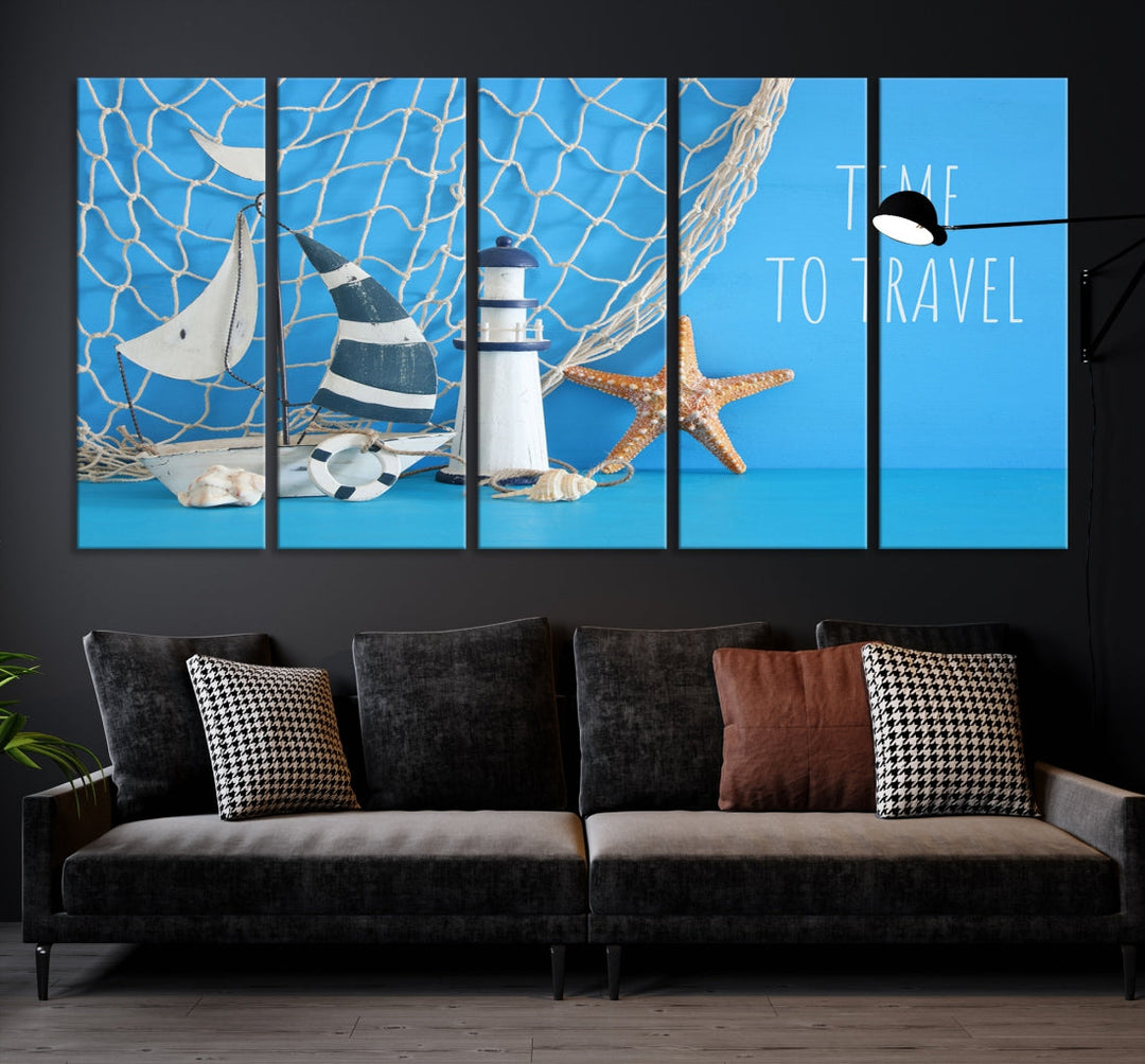 Sailing Boat Starfish and Lighthouse Extra Wall Art Canvas Print Artwork