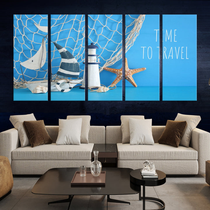 Sailing Boat Starfish and Lighthouse Extra Wall Art Canvas Print Artwork