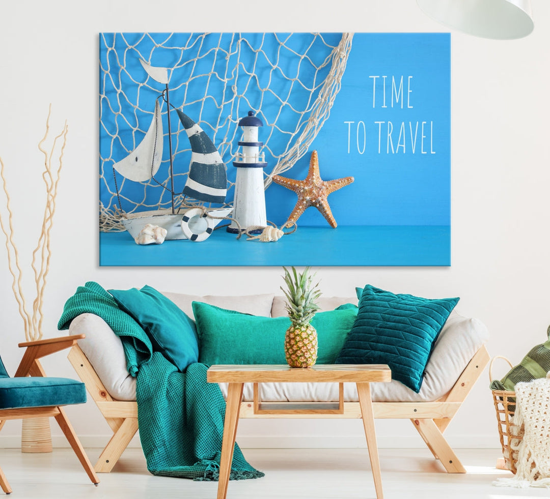 Sailing Boat Starfish and Lighthouse Extra Wall Art Canvas Print Artwork